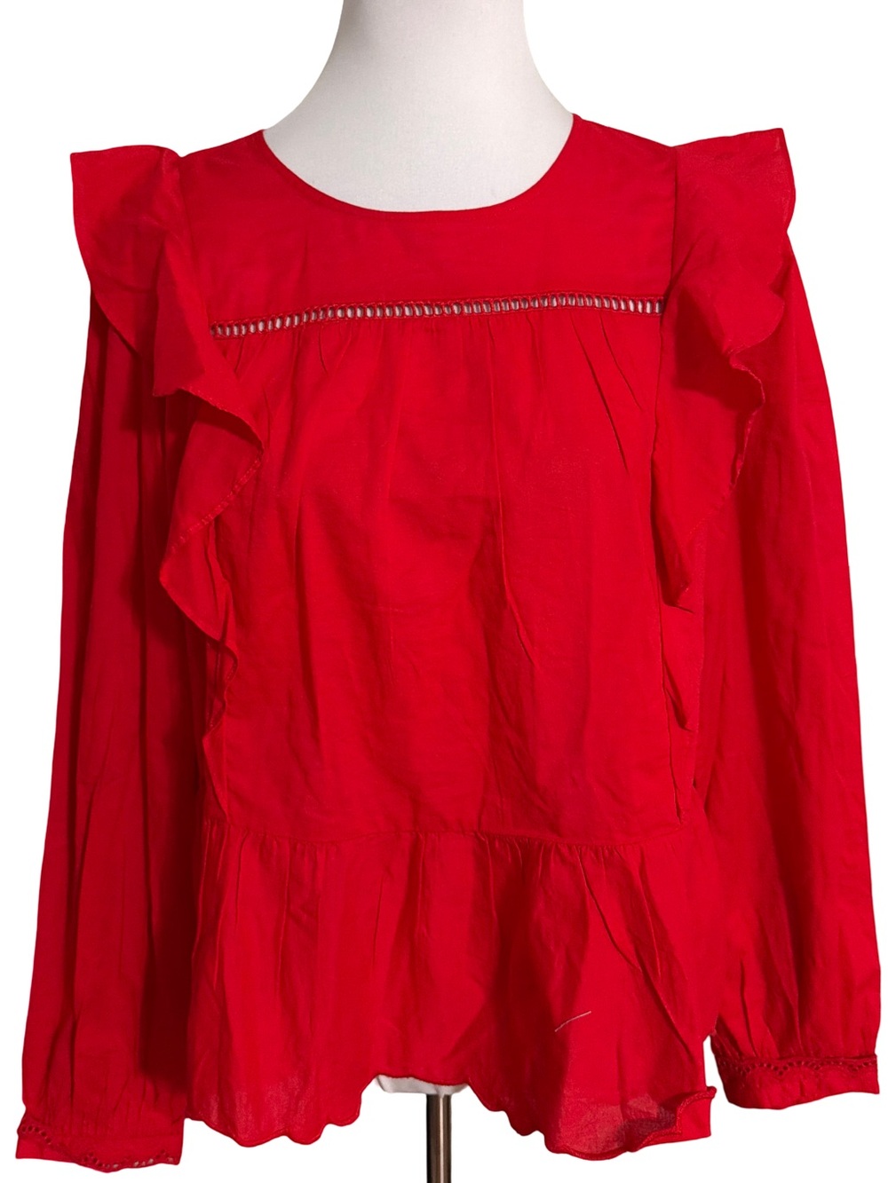 Old Navy Red Long Sleeve Peplum Blouse
